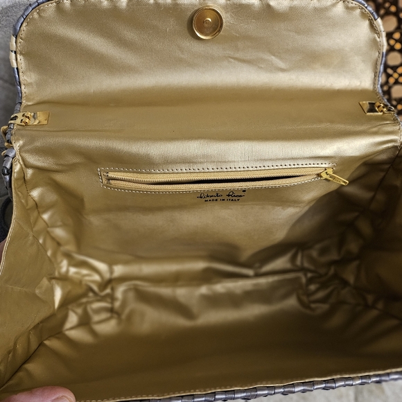 Italian Brand Roberto Rico woven plastic wricker wood top handle 2 way bag - Picture 6 of 7